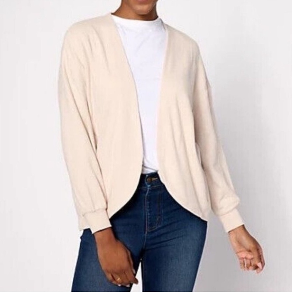 Barefoot Dreams Malibu Collection Brushed Fleece Circle Cardigan Cream XS